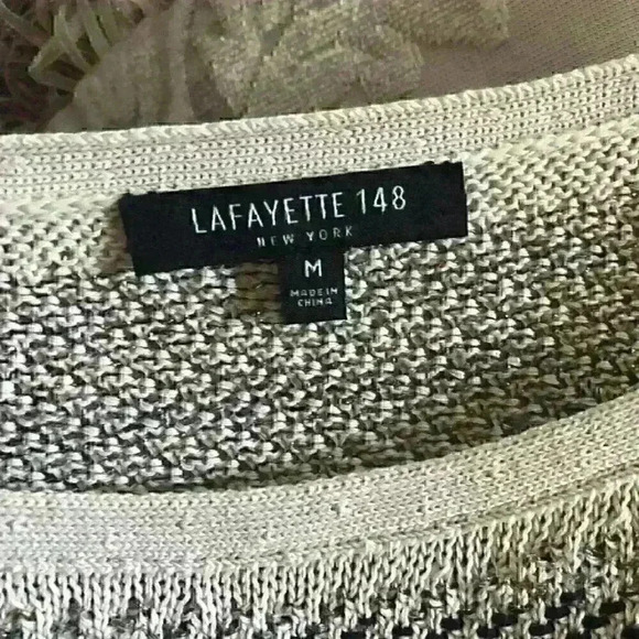 Lafayette 148 New York Knit Dress Shift  Striped Neutral Metallic Fiber - Picture 5 of 8